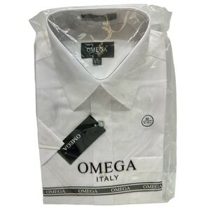 Omega Italy Men's Premium Slim Fit Button Up‎ Long Sleeve White Dress Shirt